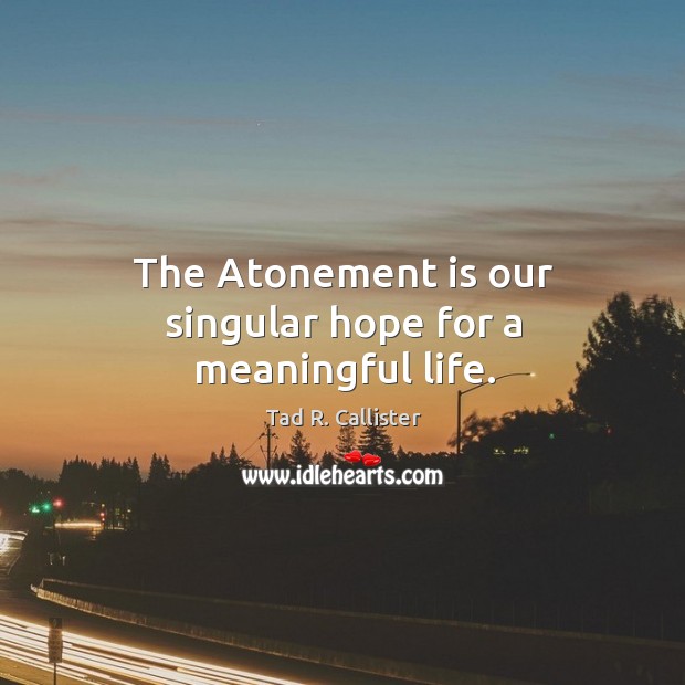 The Atonement is our singular hope for a meaningful life. Tad R. Callister Picture Quote