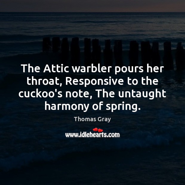 The Attic warbler pours her throat, Responsive to the cuckoo’s note, The Thomas Gray Picture Quote