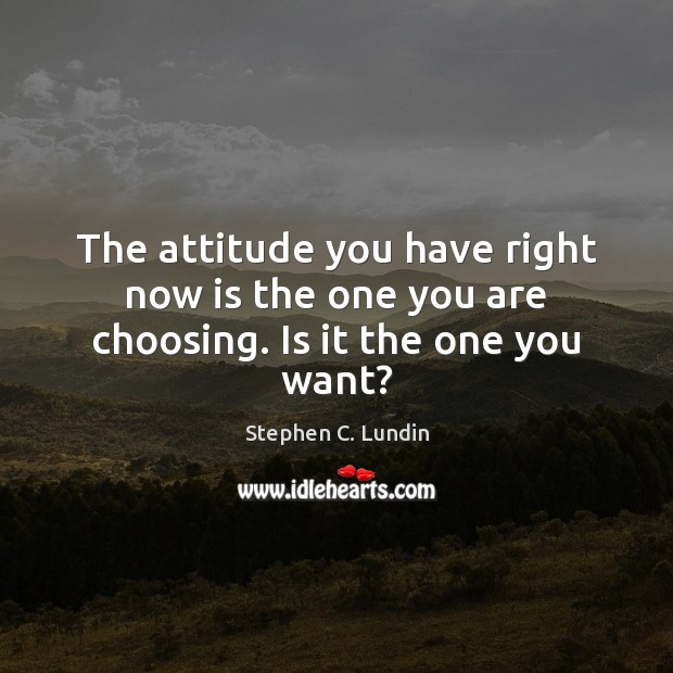The attitude you have right now is the one you are choosing. Is it the one you want? Stephen C. Lundin Picture Quote