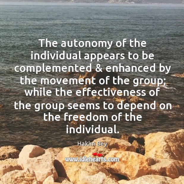 The autonomy of the individual appears to be complemented & enhanced by the Hakim Bey Picture Quote
