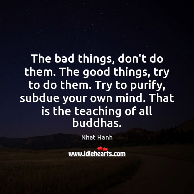 The bad things, don’t do them. The good things, try to do Nhat Hanh Picture Quote
