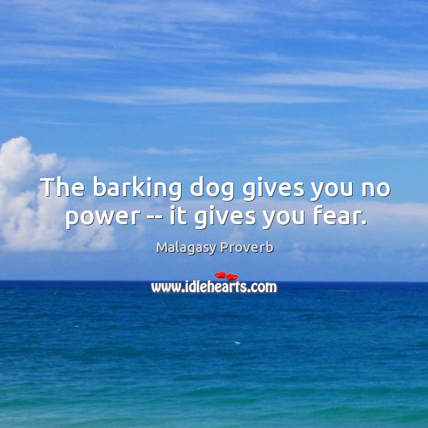The barking dog gives you no power — it gives you fear. Malagasy Proverbs Image