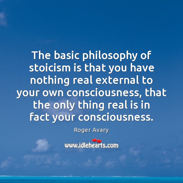 The basic philosophy of stoicism is that you have nothing real external Roger Avary Picture Quote