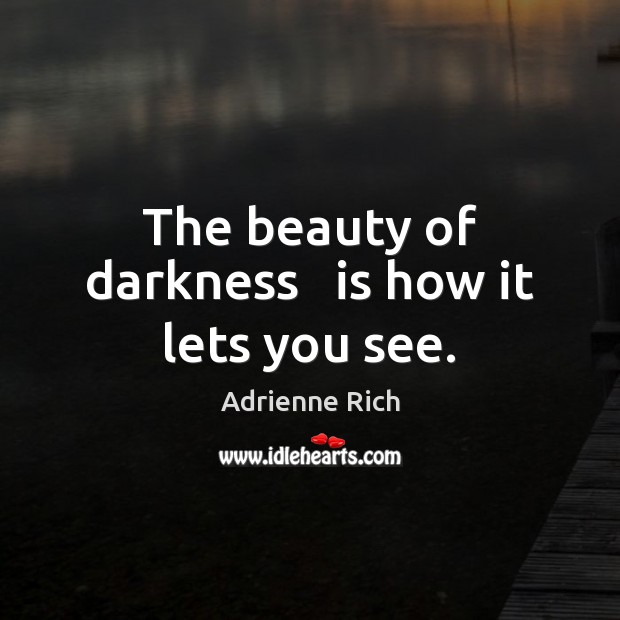 The beauty of darkness   is how it lets you see. Adrienne Rich Picture Quote