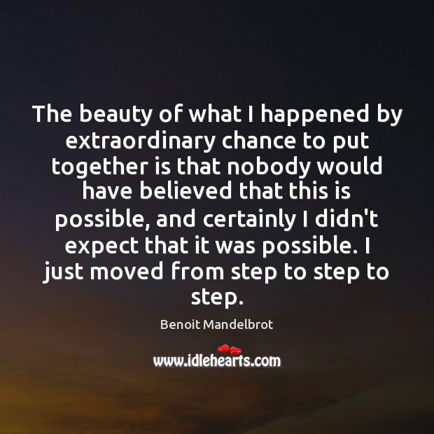 The beauty of what I happened by extraordinary chance to put together Benoit Mandelbrot Picture Quote