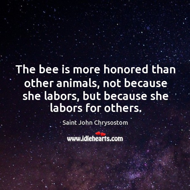 The bee is more honored than other animals, not because she labors, but because she labors for others. Saint John Chrysostom Picture Quote