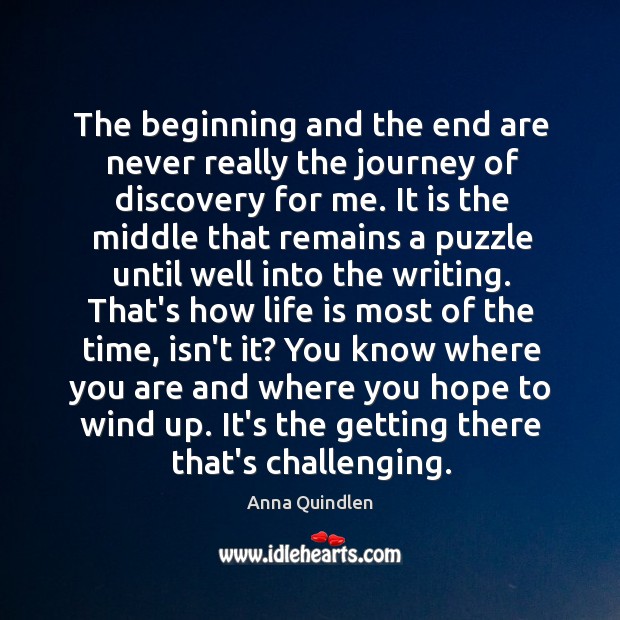 The beginning and the end are never really the journey of discovery Anna Quindlen Picture Quote