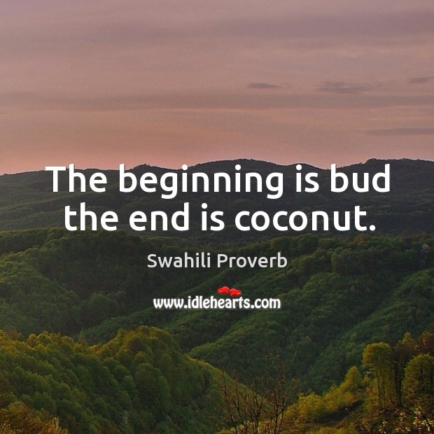 The beginning is bud the end is coconut. Swahili Proverbs Image