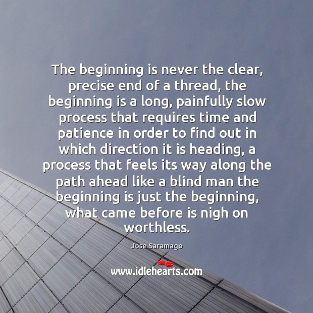 The beginning is never the clear, precise end of a thread, the Jose Saramago Picture Quote