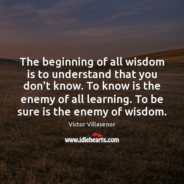 The beginning of all wisdom is to understand that you don’t know. Victor Villasenor Picture Quote