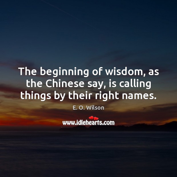 The beginning of wisdom, as the Chinese say, is calling things by their right names. E. O. Wilson Picture Quote