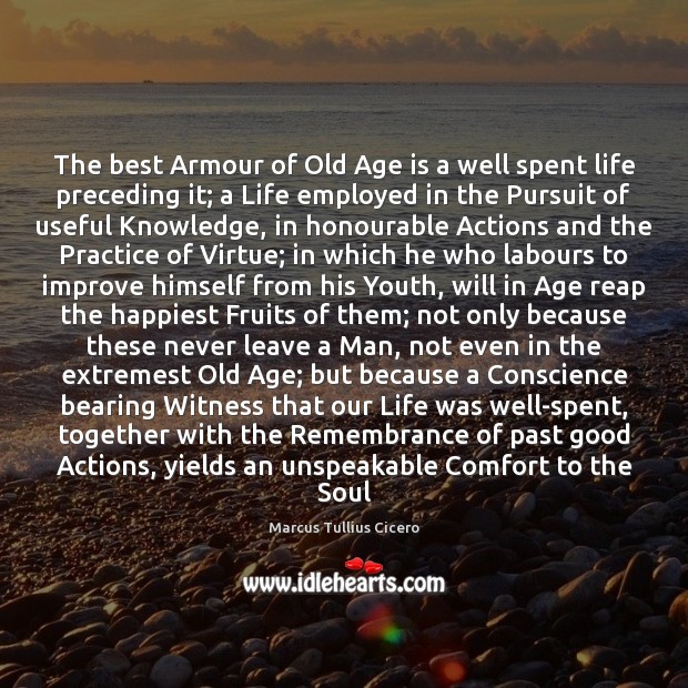 The best Armour of Old Age is a well spent life preceding Marcus Tullius Cicero Picture Quote