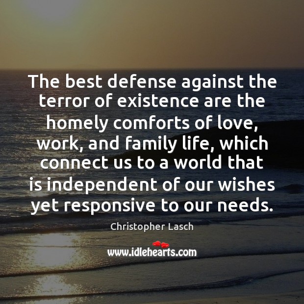 The best defense against the terror of existence are the homely comforts Christopher Lasch Picture Quote