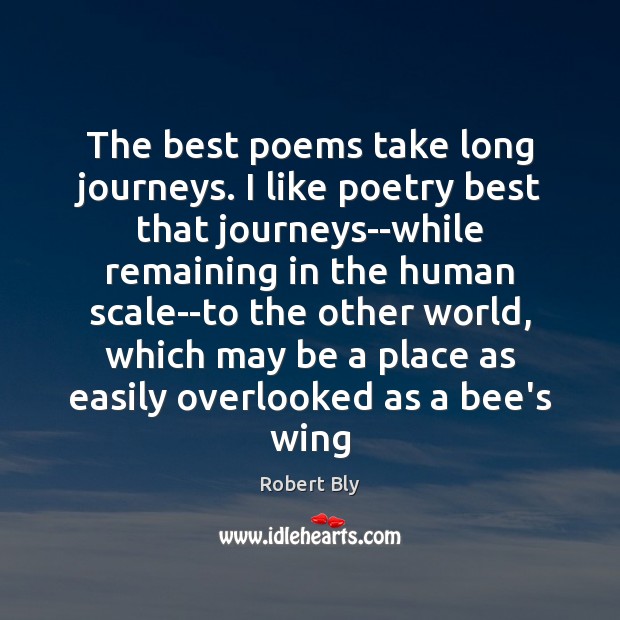 The best poems take long journeys. I like poetry best that journeys–while Robert Bly Picture Quote