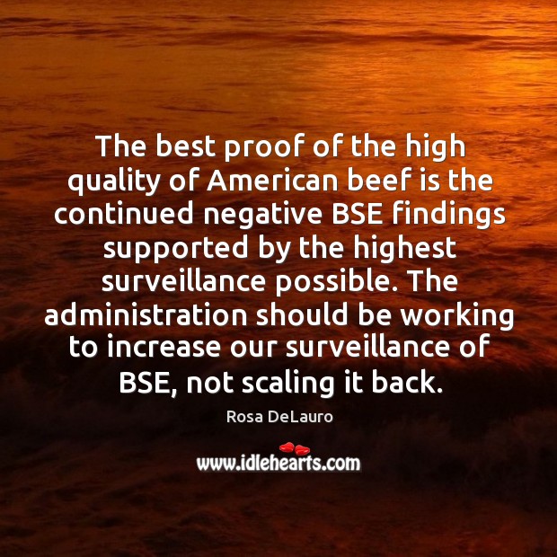 The best proof of the high quality of american beef is the continued negative bse findings Rosa DeLauro Picture Quote