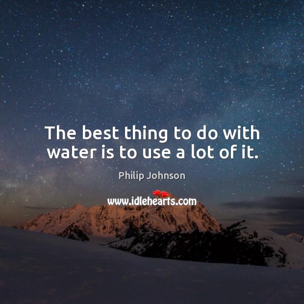 The best thing to do with water is to use a lot of it. Philip Johnson Picture Quote