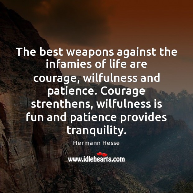The best weapons against the infamies of life are courage, wilfulness and Hermann Hesse Picture Quote