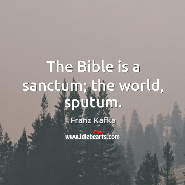 The bible is a sanctum; the world, sputum. Franz Kafka Picture Quote