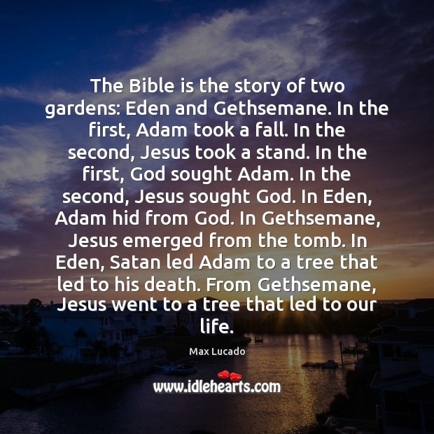 The Bible is the story of two gardens: Eden and Gethsemane. In Image