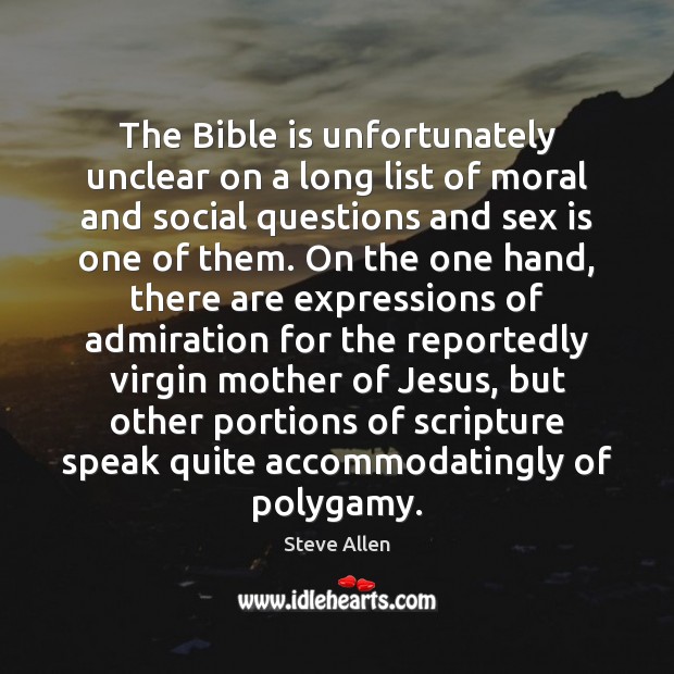 The Bible is unfortunately unclear on a long list of moral and Image