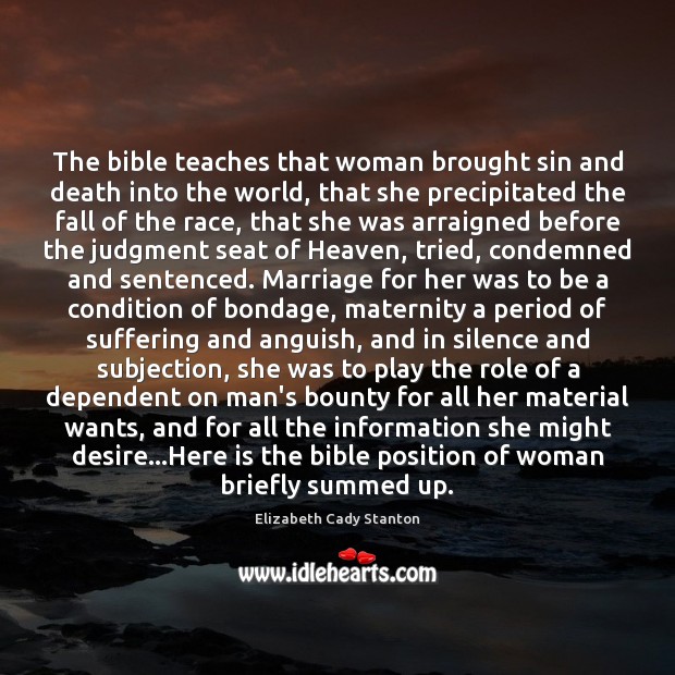 The bible teaches that woman brought sin and death into the world, Image