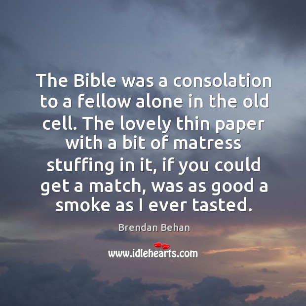 The bible was a consolation to a fellow alone in the old cell. Brendan Behan Picture Quote
