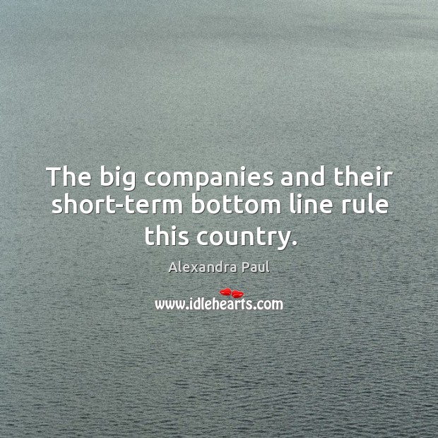 The big companies and their short-term bottom line rule this country. Alexandra Paul Picture Quote