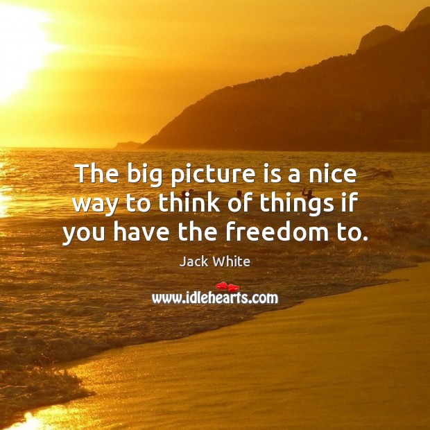 The big picture is a nice way to think of things if you have the freedom to. Jack White Picture Quote