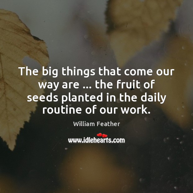The big things that come our way are … the fruit of seeds William Feather Picture Quote