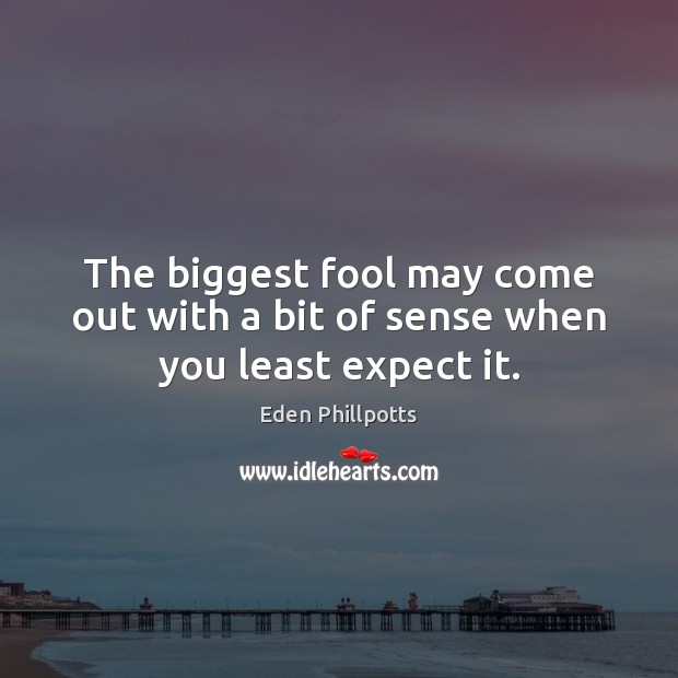The biggest fool may come out with a bit of sense when you least expect it. Eden Phillpotts Picture Quote