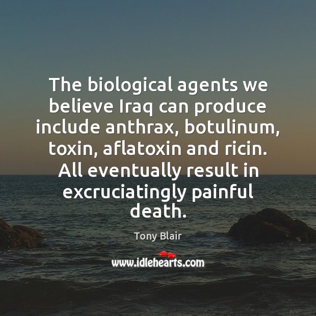 The biological agents we believe Iraq can produce include anthrax, botulinum, toxin, 