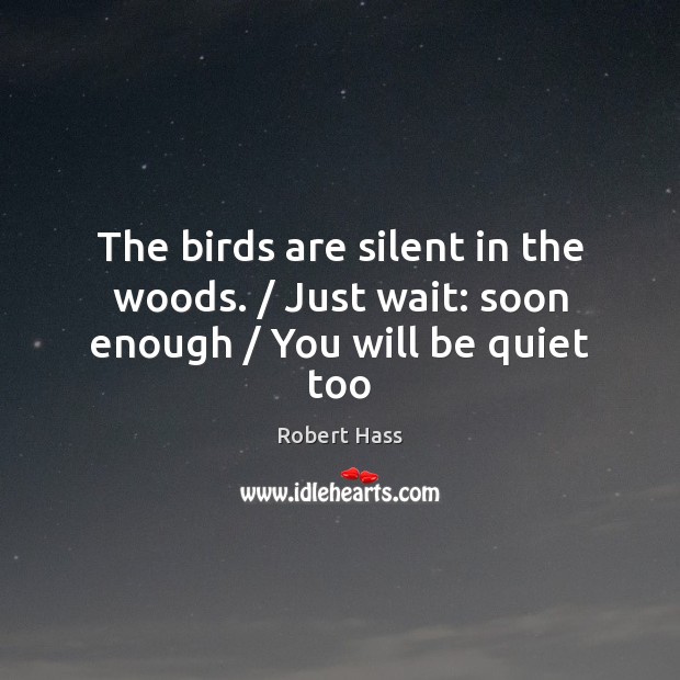 The birds are silent in the woods. / Just wait: soon enough / You will be quiet too Image