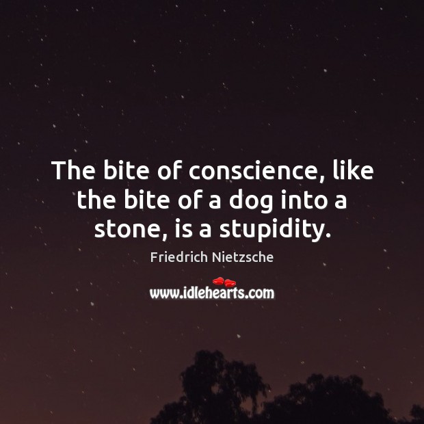 The bite of conscience, like the bite of a dog into a stone, is a stupidity. Friedrich Nietzsche Picture Quote