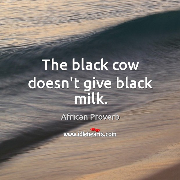 The black cow doesn’t give black milk. African Proverbs Image