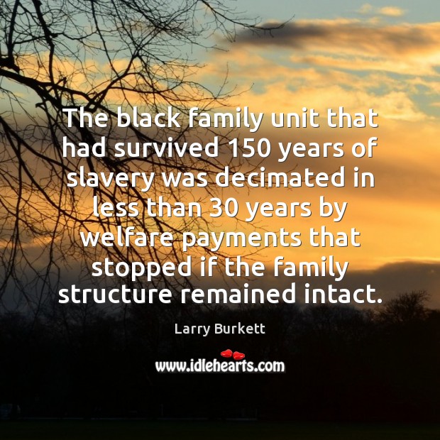 The black family unit that had survived 150 years of slavery was decimated Larry Burkett Picture Quote