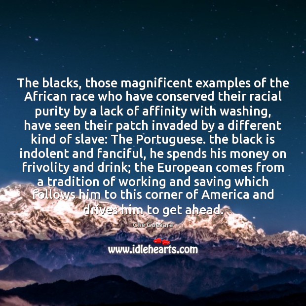 The blacks, those magnificent examples of the African race who have conserved Che Guevara Picture Quote