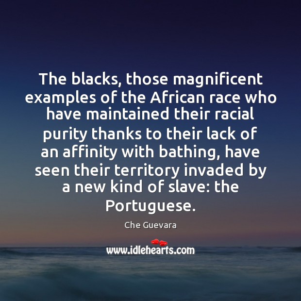 The blacks, those magnificent examples of the African race who have maintained Che Guevara Picture Quote