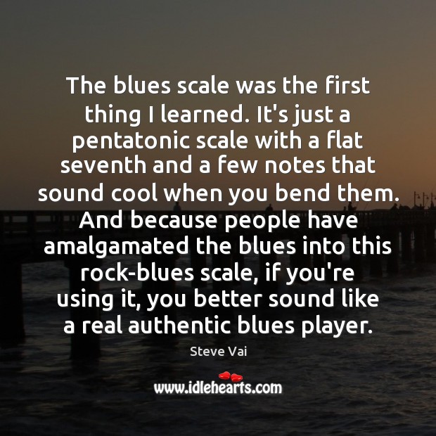 The blues scale was the first thing I learned. It’s just a Steve Vai Picture Quote