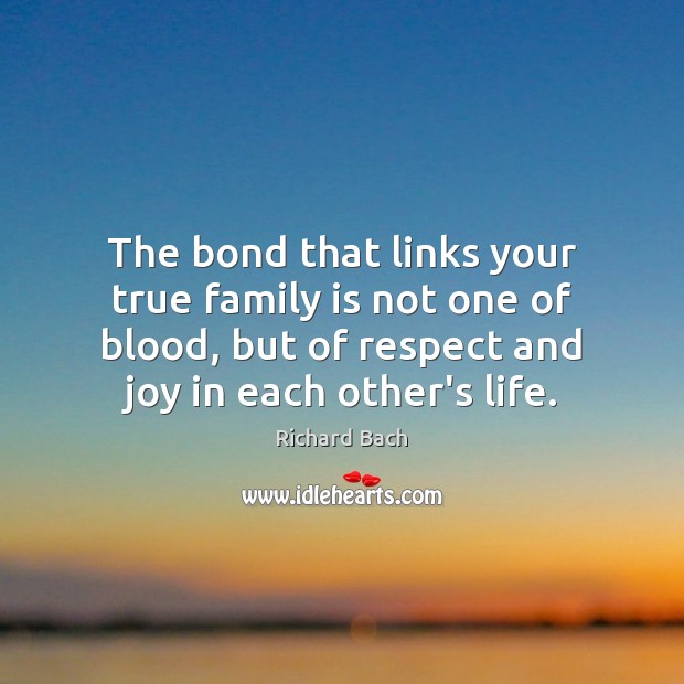 The bond that links your true family is not one of blood, Richard Bach Picture Quote