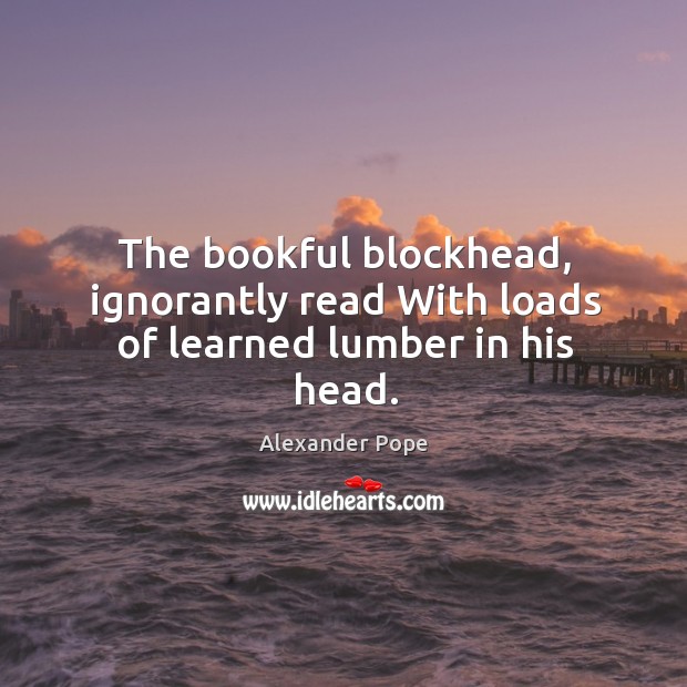 The bookful blockhead, ignorantly read with loads of learned lumber in his head. Alexander Pope Picture Quote