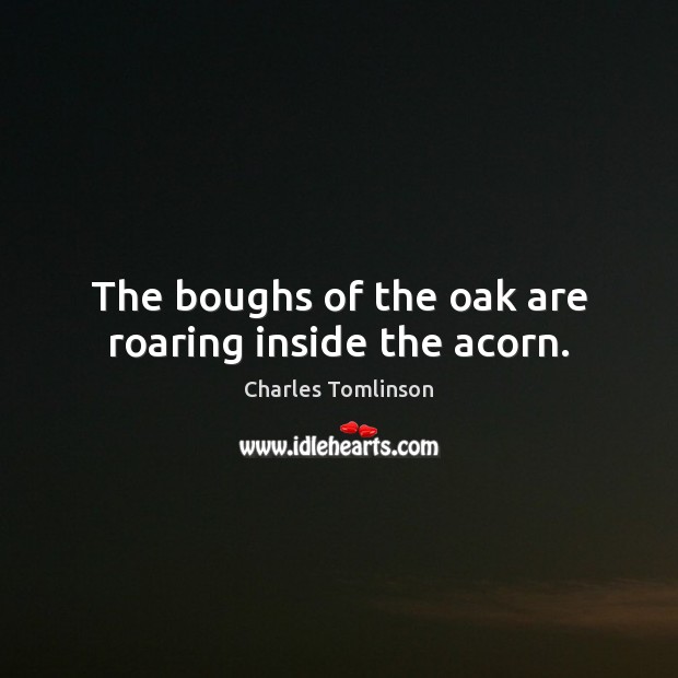 The boughs of the oak are roaring inside the acorn. Charles Tomlinson Picture Quote