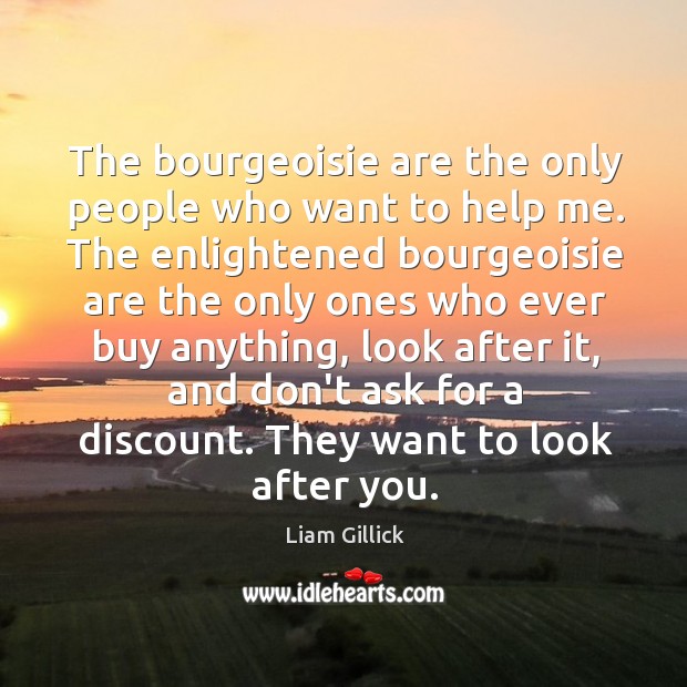 The bourgeoisie are the only people who want to help me. The Liam Gillick Picture Quote