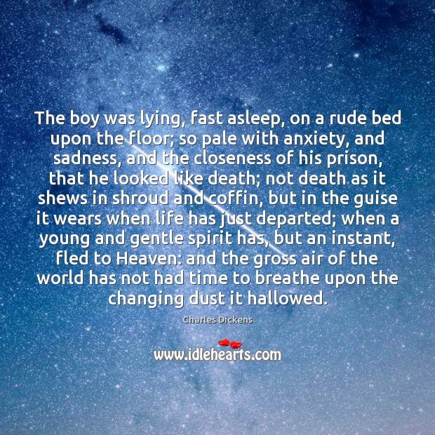 The boy was lying, fast asleep, on a rude bed upon the Charles Dickens Picture Quote