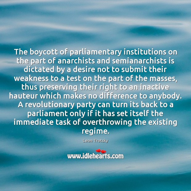The boycott of parliamentary institutions on the part of anarchists and semianarchists Leon Trotsky Picture Quote