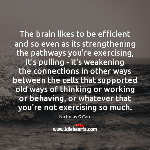 The brain likes to be efficient and so even as its strengthening Nicholas G Carr Picture Quote