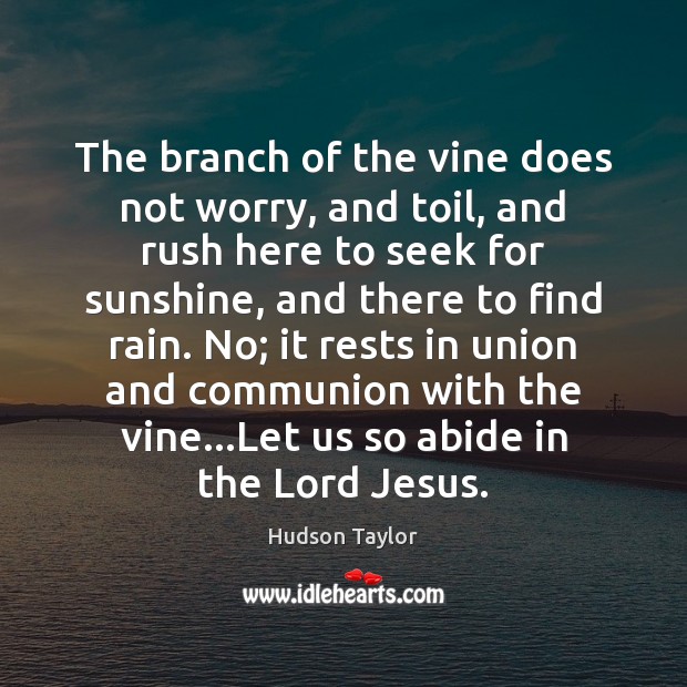 The branch of the vine does not worry, and toil, and rush Hudson Taylor Picture Quote