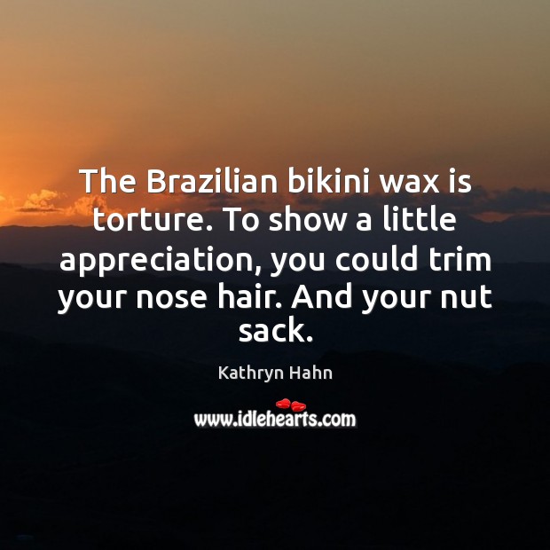 The Brazilian bikini wax is torture. To show a little appreciation, you Kathryn Hahn Picture Quote