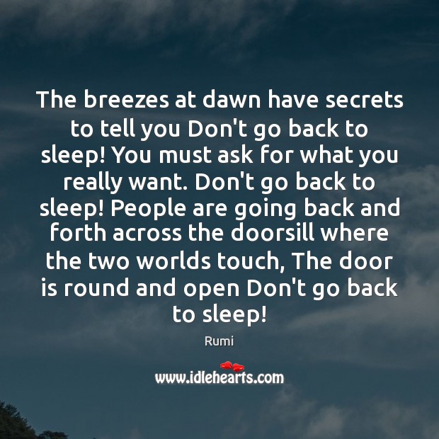 The breezes at dawn have secrets to tell you Don’t go back Rumi Picture Quote