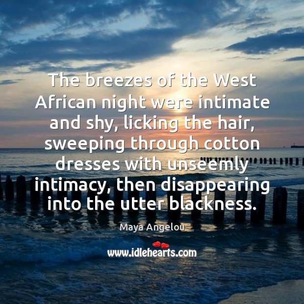 The breezes of the West African night were intimate and shy, licking Maya Angelou Picture Quote