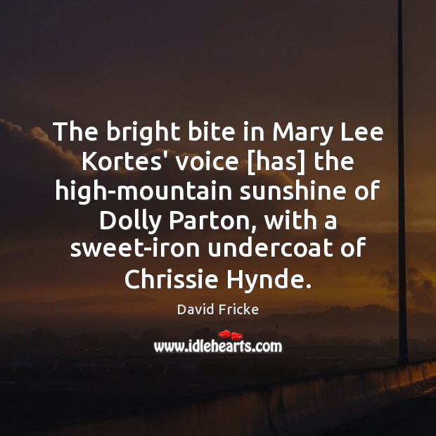 The bright bite in Mary Lee Kortes’ voice [has] the high-mountain sunshine David Fricke Picture Quote